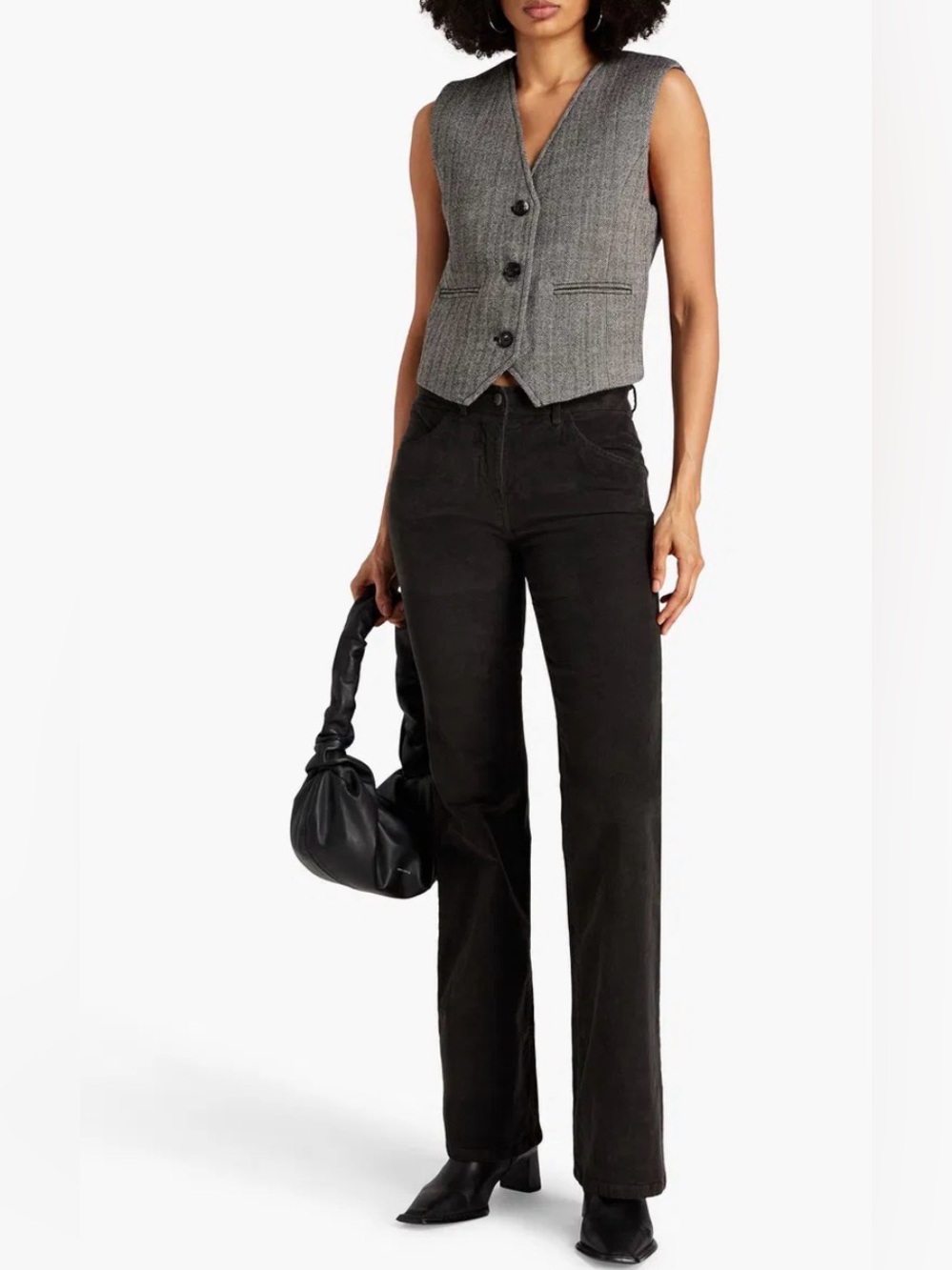Nili Lotan Celia Cotton Blend Corduroy Pants Size 6 Black|High Rise Straight Leg